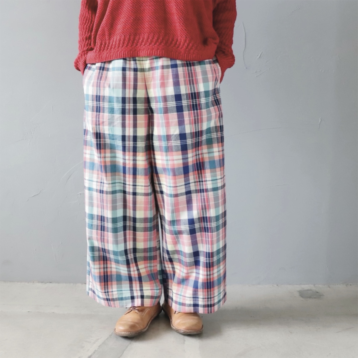 いろどりチェックのワイドパンツ【BASCO】