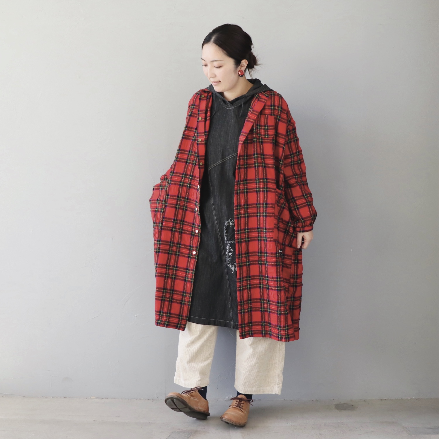 タータンチェックのワンピース〈赤タータン〉【快晴堂】