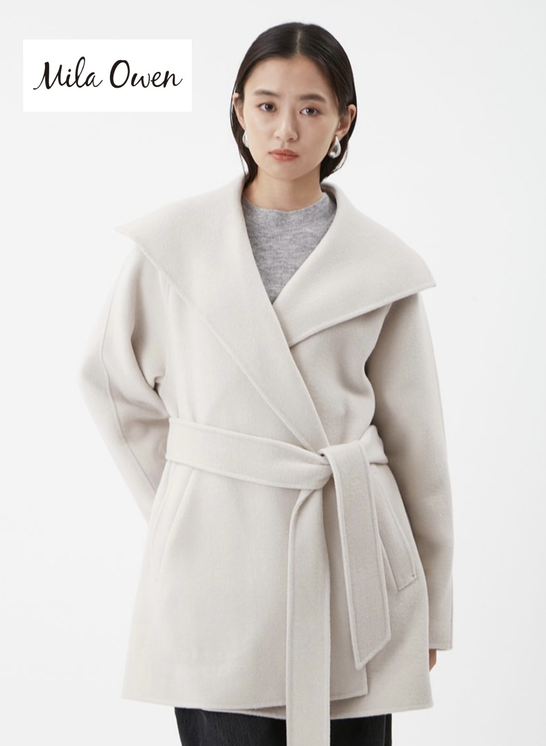 【Mila Owen】 共ベルト付きビックカラーミディ丈コート
