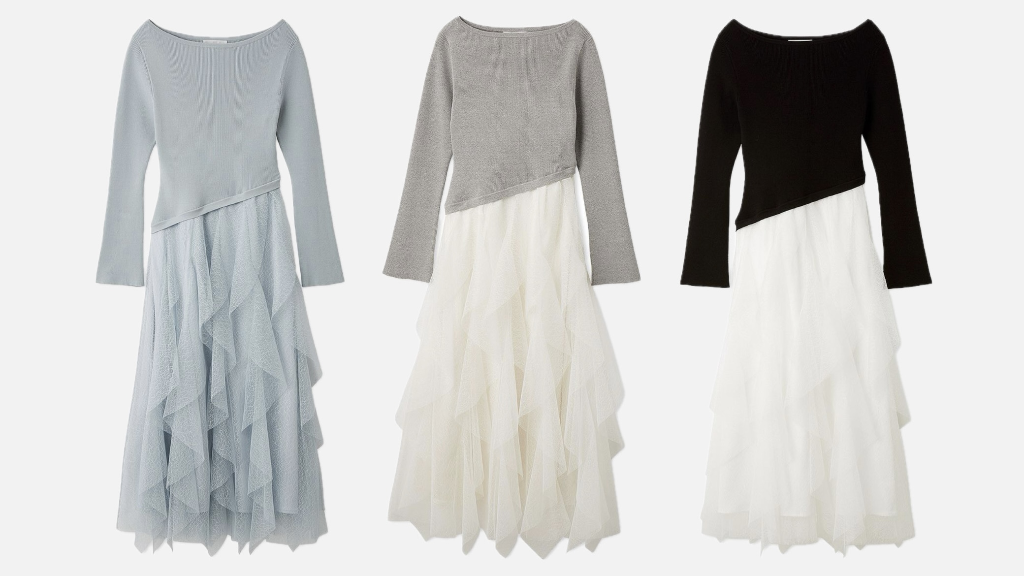 【CELFORD】 ラッフルスカートドッキングニットワンピ