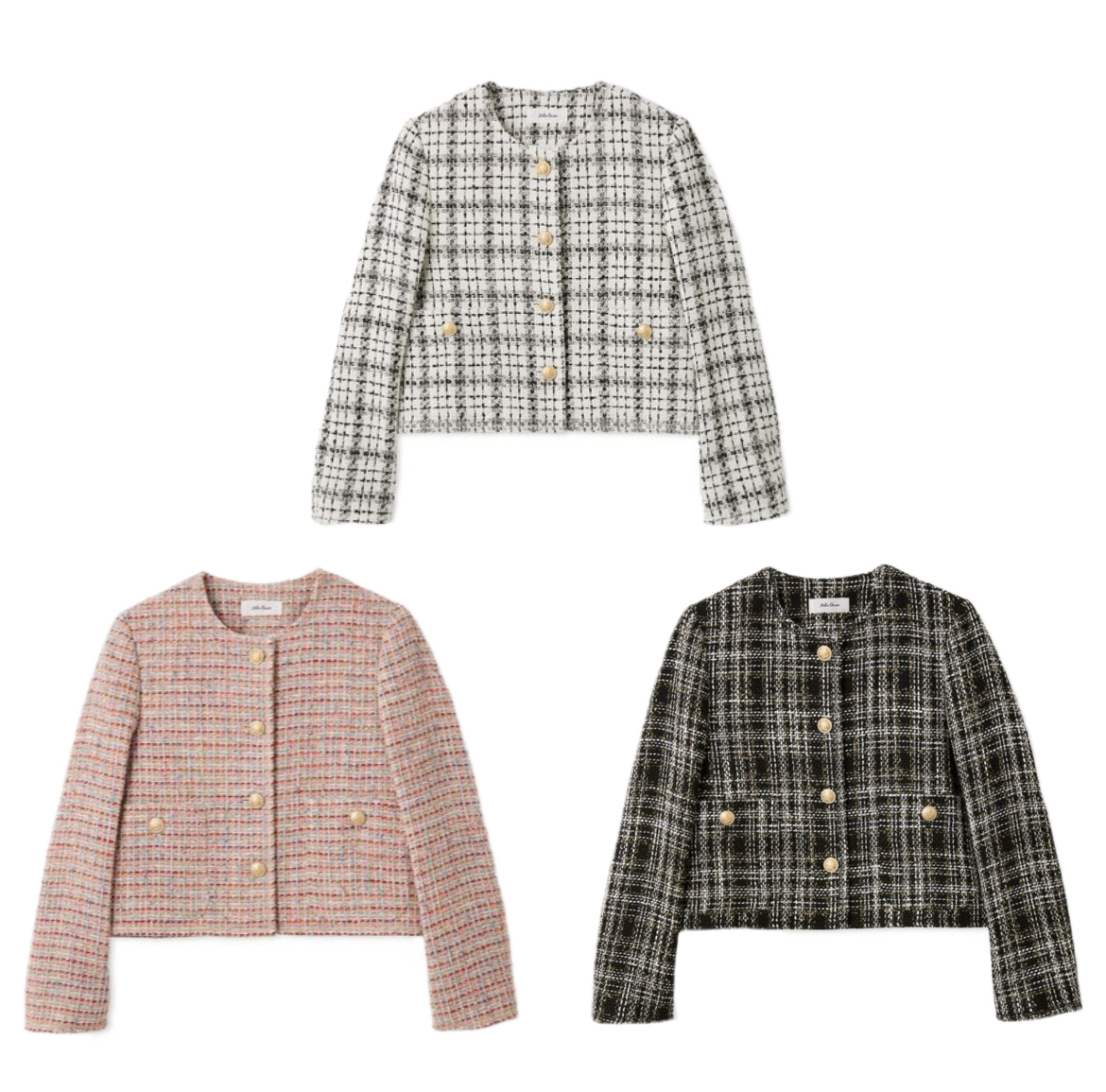 【MilaOwen】クロップド金釦コンパクトツイードジャケット